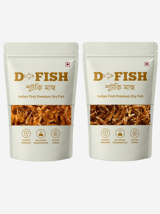 D Fish – Dry Prawns (Suka Javla) & Kachki (Tiny River Fish) Combo